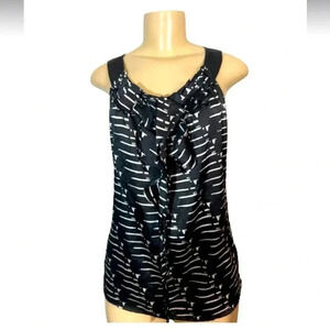 THE LIMITED BLOUSE SLEEVELESS TOP BLACK AND WHITE PRINT RUFFLE SIZE SMALL